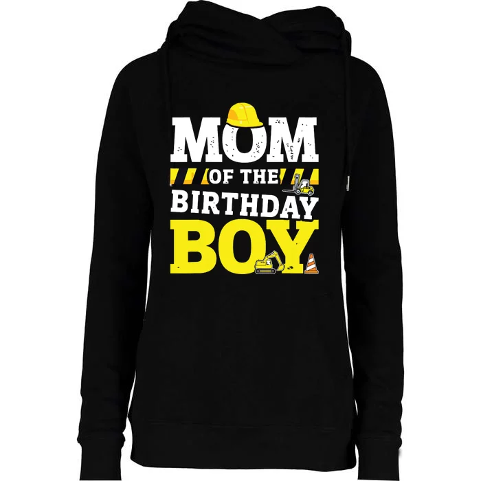 Mom Of The Birthday Boy Matching Family Construction Party Womens Funnel Neck Pullover Hood