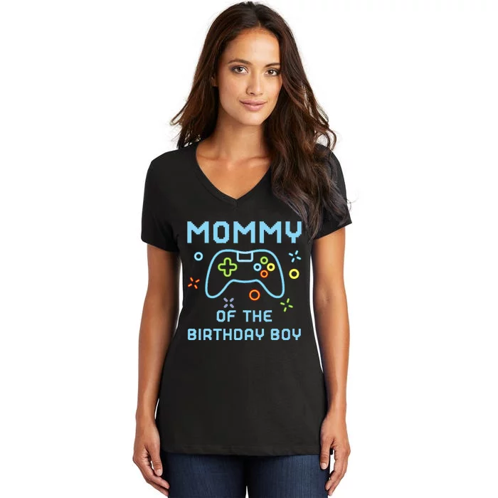 Mommy of the Birthday Matching Video Gamer Birthday Women's V-Neck T-Shirt