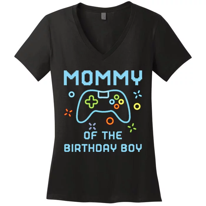 Mommy of the Birthday Matching Video Gamer Birthday Women's V-Neck T-Shirt