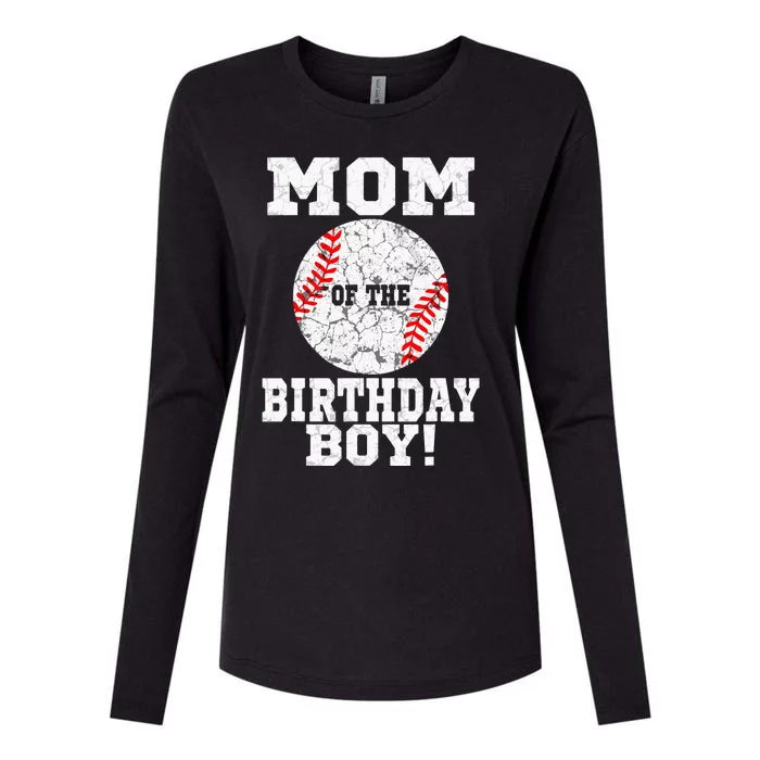 Mom Of The Birthday Boy Baseball Lover Vintage Retro Womens Cotton Relaxed Long Sleeve T-Shirt