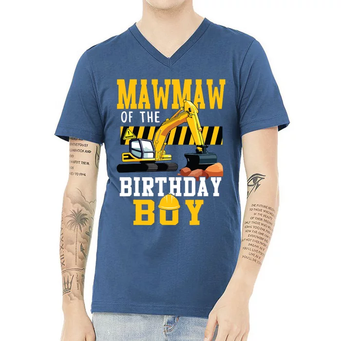 Mawmaw Of The Birthday Boy Construction Worker Bday Party V-Neck T-Shirt