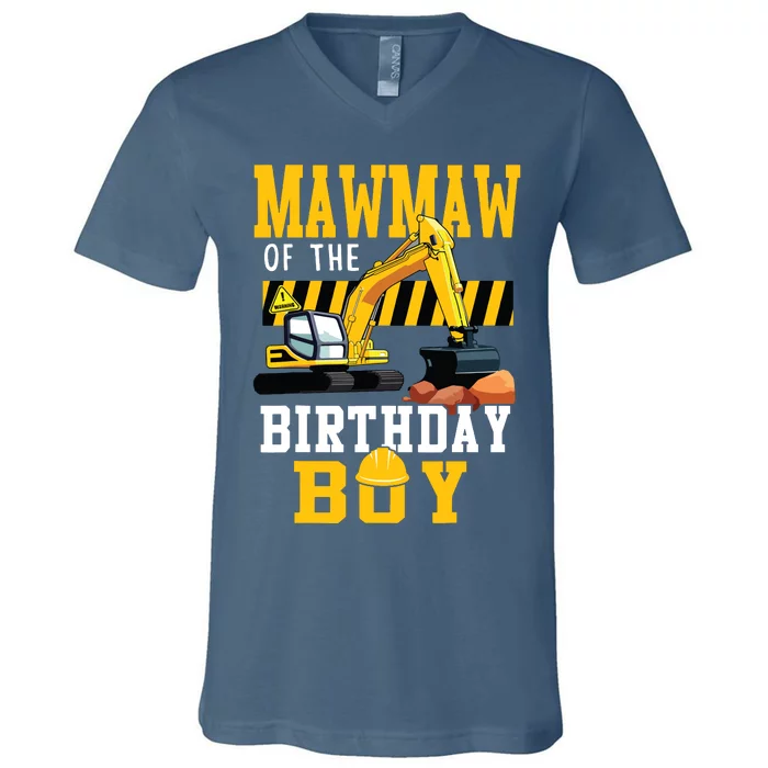 Mawmaw Of The Birthday Boy Construction Worker Bday Party V-Neck T-Shirt