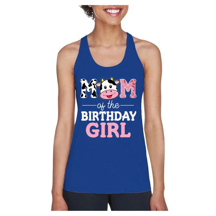 Mom of The Birthday Farm Cow Mommy Mama 1st Women's Racerback Tank