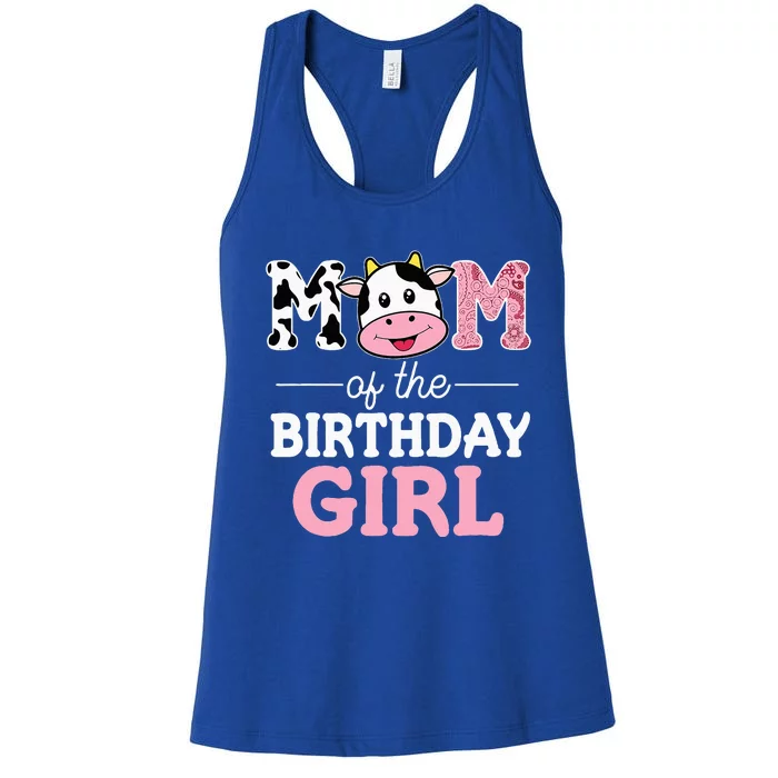 Mom of The Birthday Farm Cow Mommy Mama 1st Women's Racerback Tank