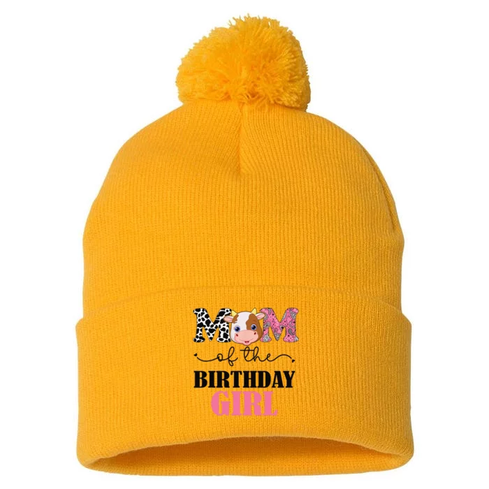 Mom of The Birthday Farm Cow Mommy Mama 1st Pom Pom 12in Knit Beanie