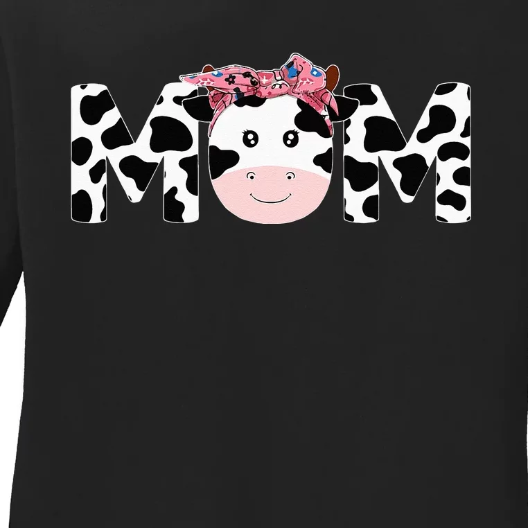 Mom Of The Birthday Mother Girl Cow Farm Cow Mommy 1st Ladies Long Sleeve Shirt