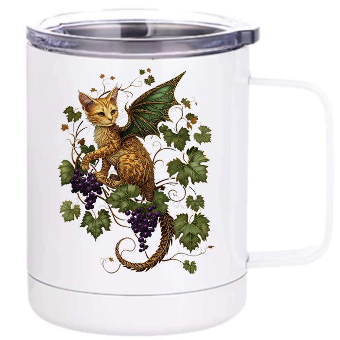 Mystical Orange Tabby Dragon Cat Fae With Grapevines Front & Back 12oz Stainless Steel Tumbler Cup