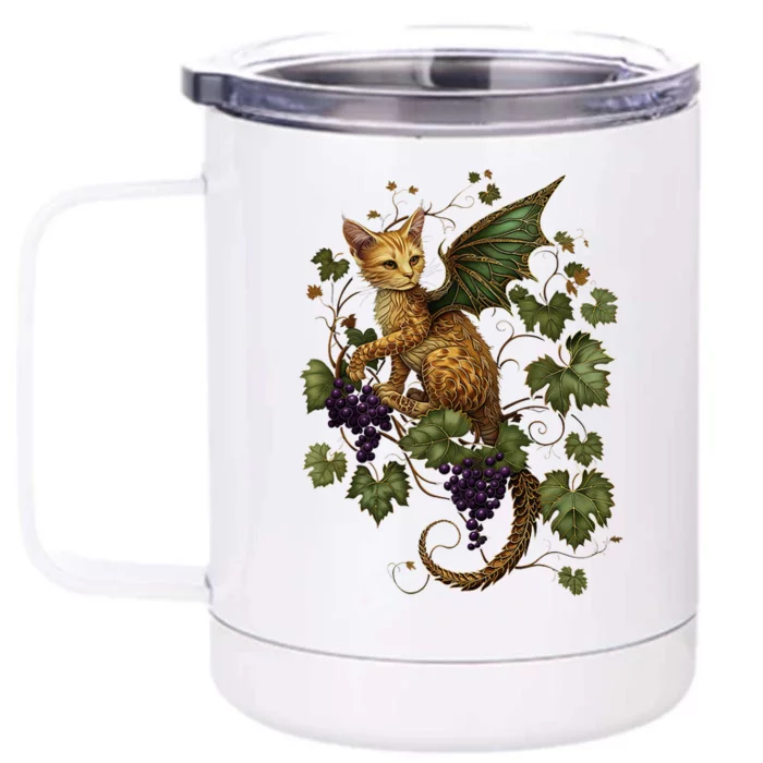 Mystical Orange Tabby Dragon Cat Fae With Grapevines Front & Back 12oz Stainless Steel Tumbler Cup