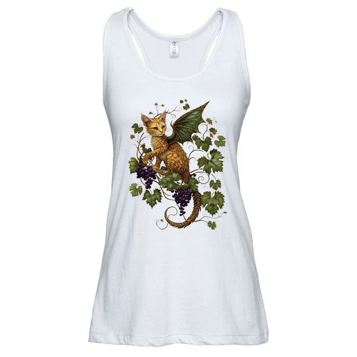 Mystical Orange Tabby Dragon Cat Fae With Grapevines Ladies Essential Flowy Tank