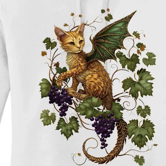 Mystical Orange Tabby Dragon Cat Fae With Grapevines Women's Pullover Hoodie