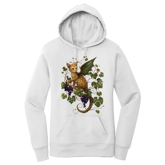 Mystical Orange Tabby Dragon Cat Fae With Grapevines Women's Pullover Hoodie