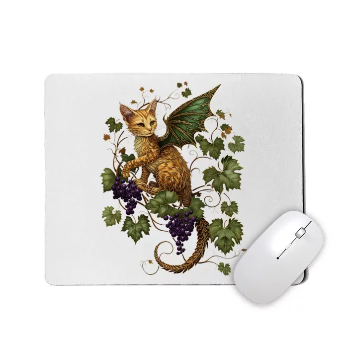 Mystical Orange Tabby Dragon Cat Fae With Grapevines Mousepad