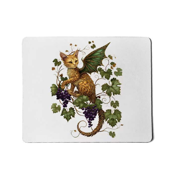 Mystical Orange Tabby Dragon Cat Fae With Grapevines Mousepad