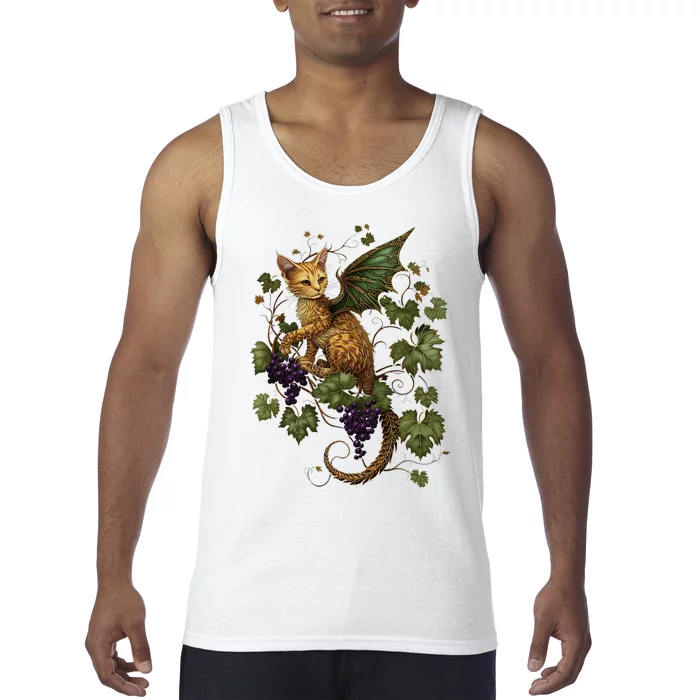 Mystical Orange Tabby Dragon Cat Fae With Grapevines Tank Top