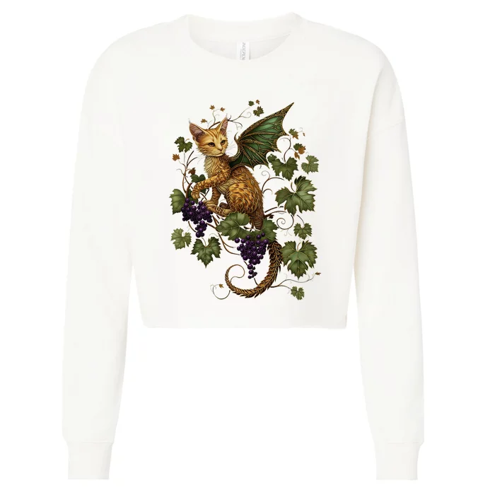 Mystical Orange Tabby Dragon Cat Fae With Grapevines Cropped Pullover Crew