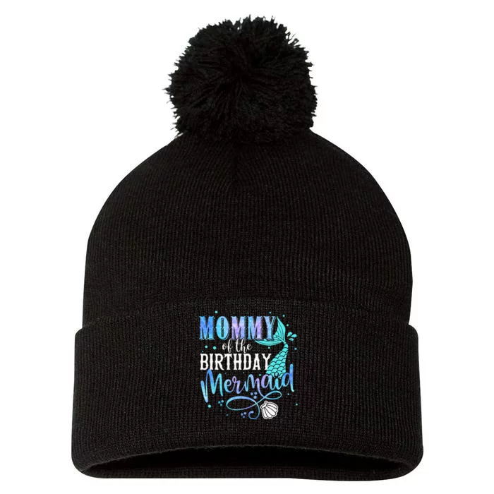 Mommy Of The Birthday Mermaid Family Matching Party Squad Pom Pom 12in Knit Beanie