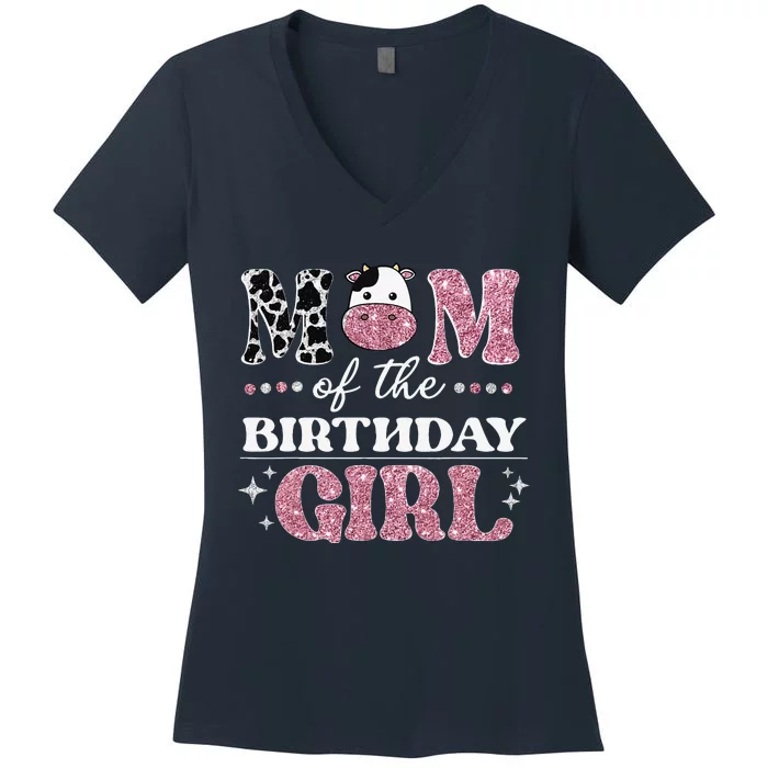 Mom Of The Birthday Cow Farm Birthday Cow Mommy Women's V-Neck T-Shirt