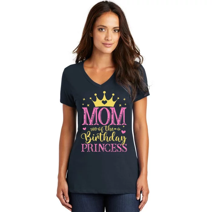 Mom Of The Birthday Princess Family Celebration Women's V-Neck T-Shirt