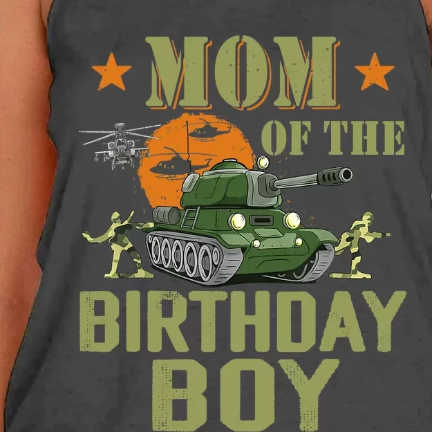 Mom Of The Birthday Boy Army Party Birthday Family Women's Knotted Racerback Tank