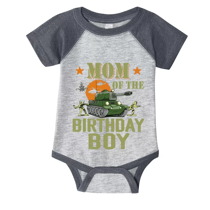 Mom Of The Birthday Boy Army Party Birthday Family Infant Baby Jersey Bodysuit