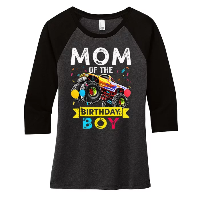 Mom Of The Birthday Boy Monster Truck Birthday Novelty Gift Women's Tri-Blend 3/4-Sleeve Raglan Shirt