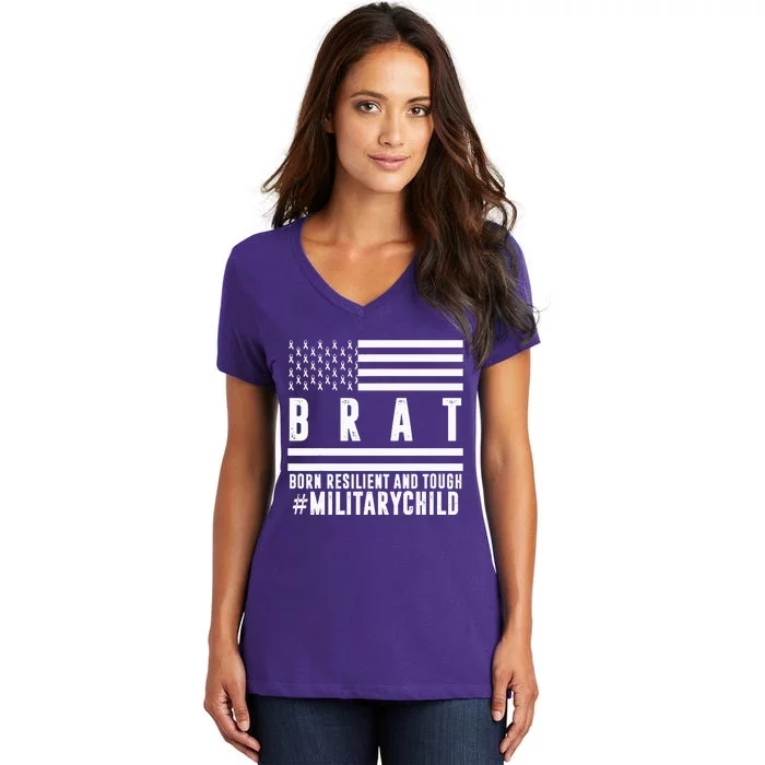 Month Of The Military Child BRAT Born Resilient And Tough Women's V-Neck T-Shirt