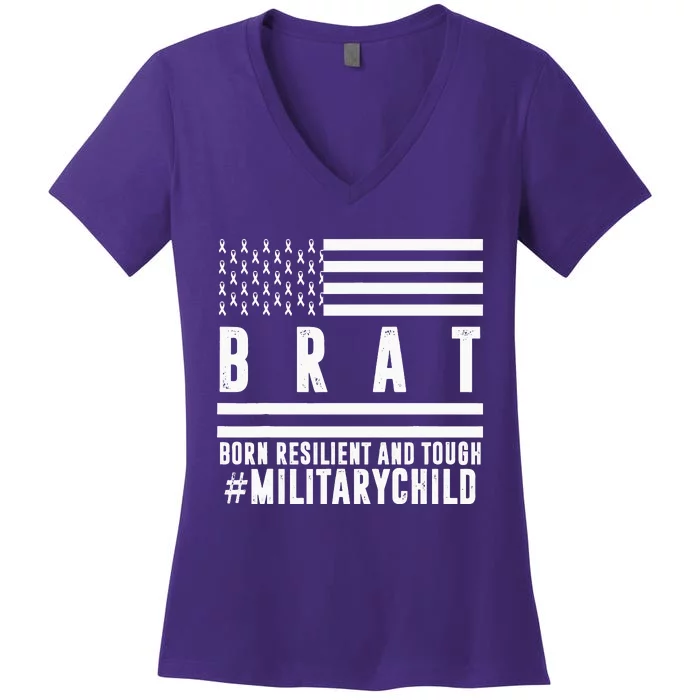 Month Of The Military Child BRAT Born Resilient And Tough Women's V-Neck T-Shirt