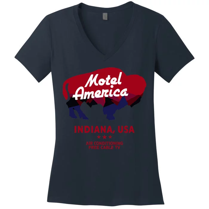 Motel America Indiana, USA Air Conditioning Free Cable TV Women's V-Neck T-Shirt