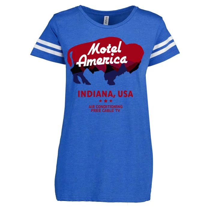 Motel America Indiana, USA Air Conditioning Free Cable TV Enza Ladies Jersey Football T-Shirt