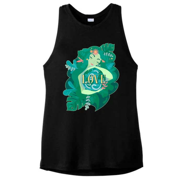 Mother Earth Hugging Earth Love Earth Day Ladies Tri-Blend Wicking Tank