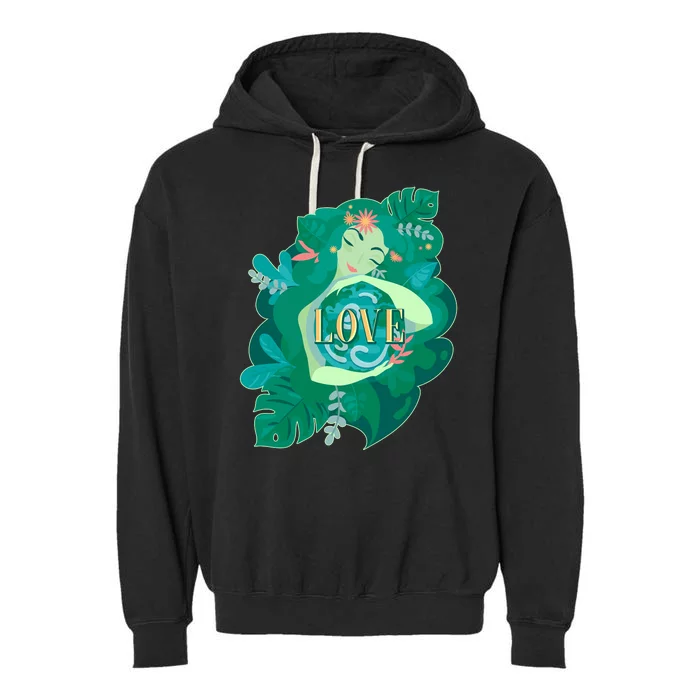 Mother Earth Hugging Earth Love Earth Day Garment-Dyed Fleece Hoodie