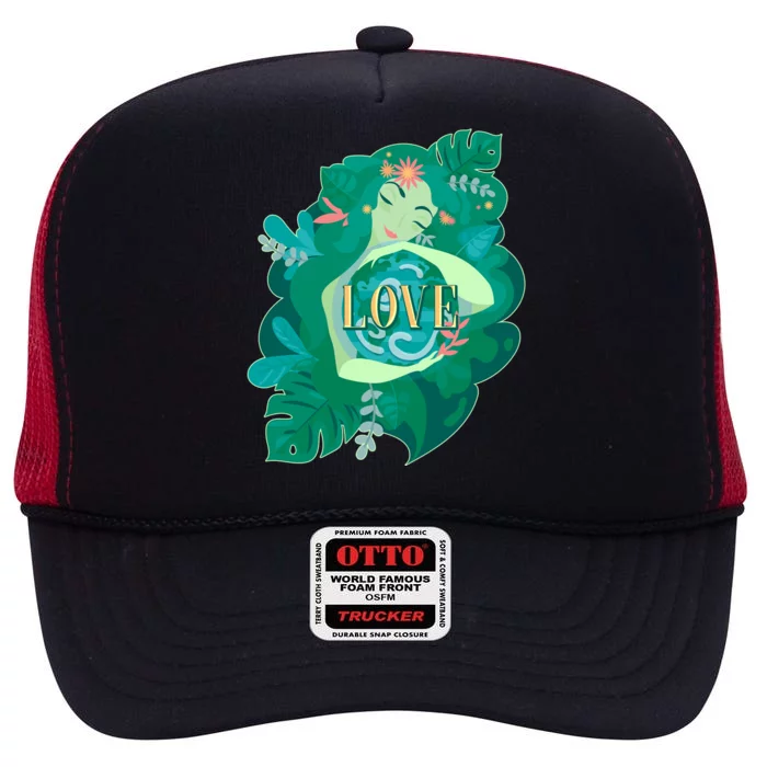 Mother Earth Hugging Earth Love Earth Day High Crown Mesh Trucker Hat