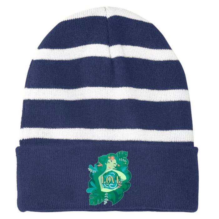 Mother Earth Hugging Earth Love Earth Day Striped Beanie with Solid Band