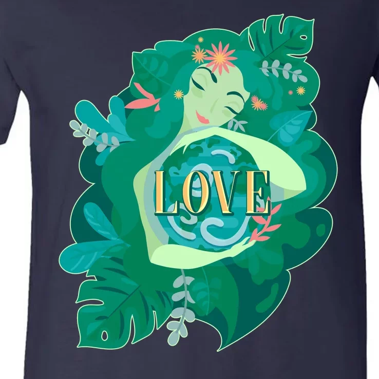 Mother Earth Hugging Earth Love Earth Day V-Neck T-Shirt