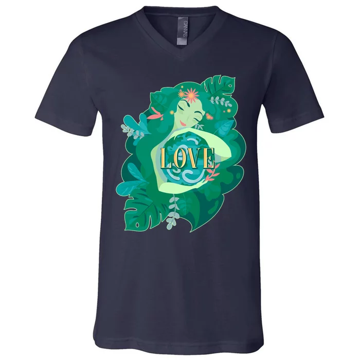 Mother Earth Hugging Earth Love Earth Day V-Neck T-Shirt