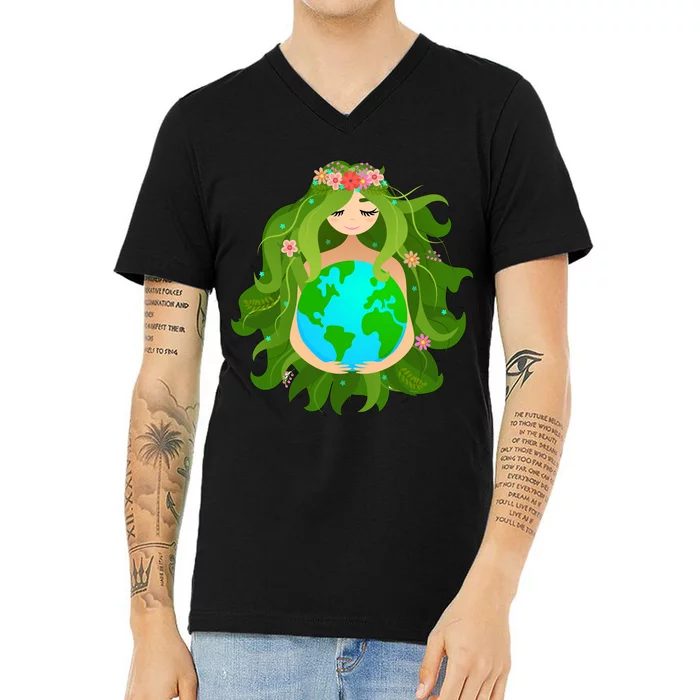 Mother Gaia Earth World Cute V-Neck T-Shirt