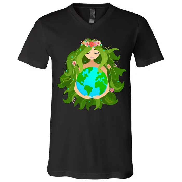 Mother Gaia Earth World Cute V-Neck T-Shirt