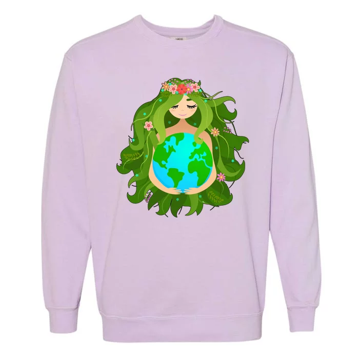 Mother Gaia Earth World Cute Garment-Dyed Sweatshirt