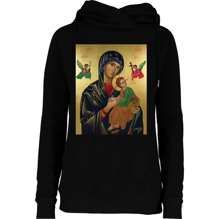 Mother Mary And Jesus Womens Funnel Neck Pullover Hood