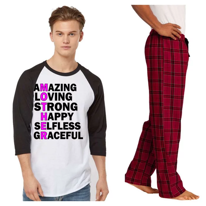 Mother's Day Quote Amazing Loving Strong Happy Raglan Sleeve Pajama Set