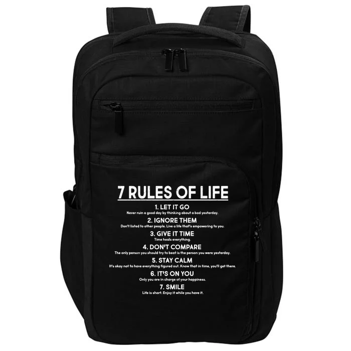 Motivational 7 Rules Of Life Impact Tech Backpack