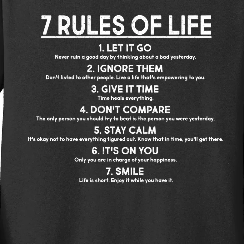 Motivational 7 Rules Of Life Kids Long Sleeve Shirt