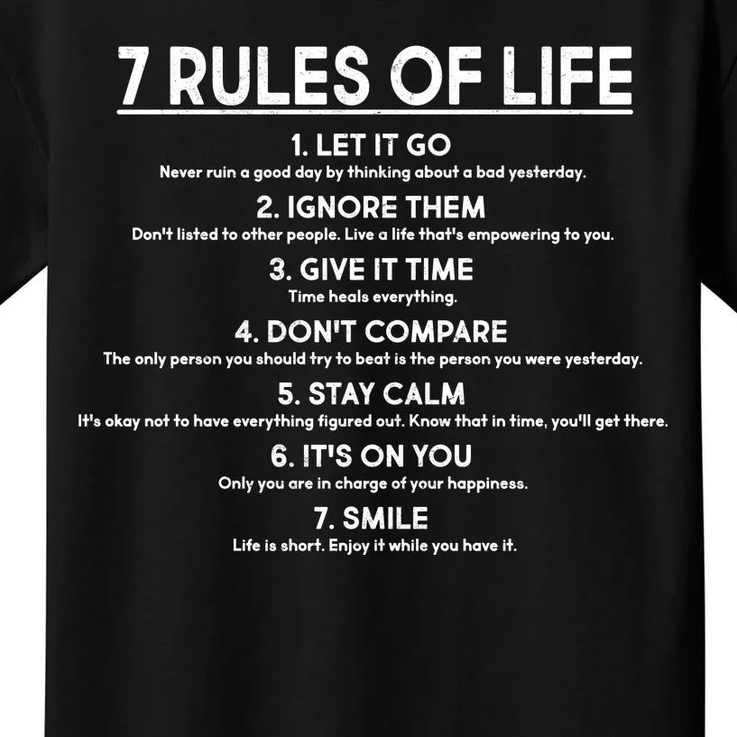 Motivational 7 Rules Of Life Kids T-Shirt