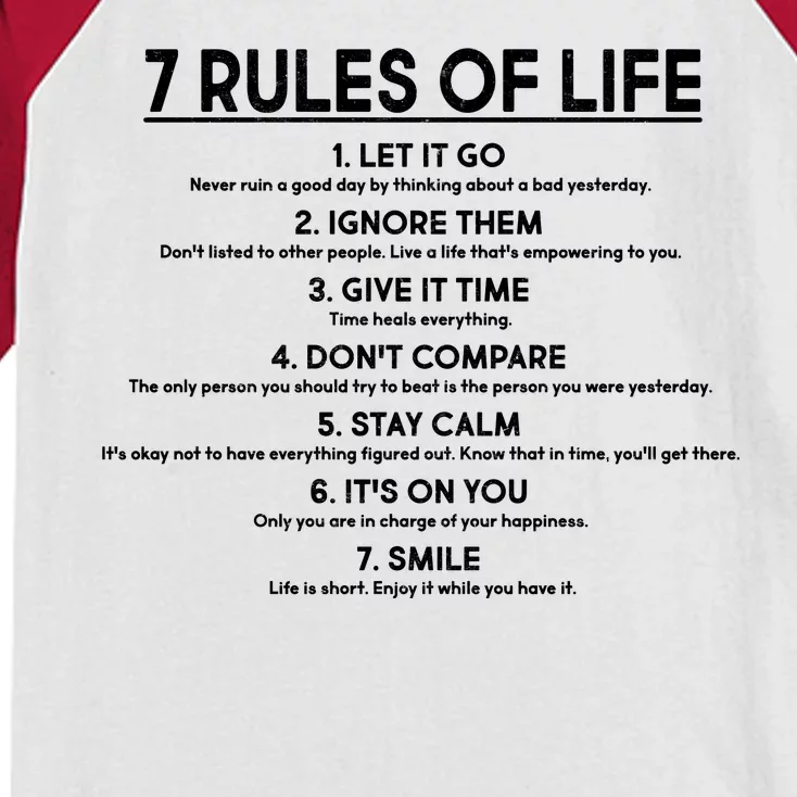 Motivational 7 Rules Of Life Kids Colorblock Raglan Jersey