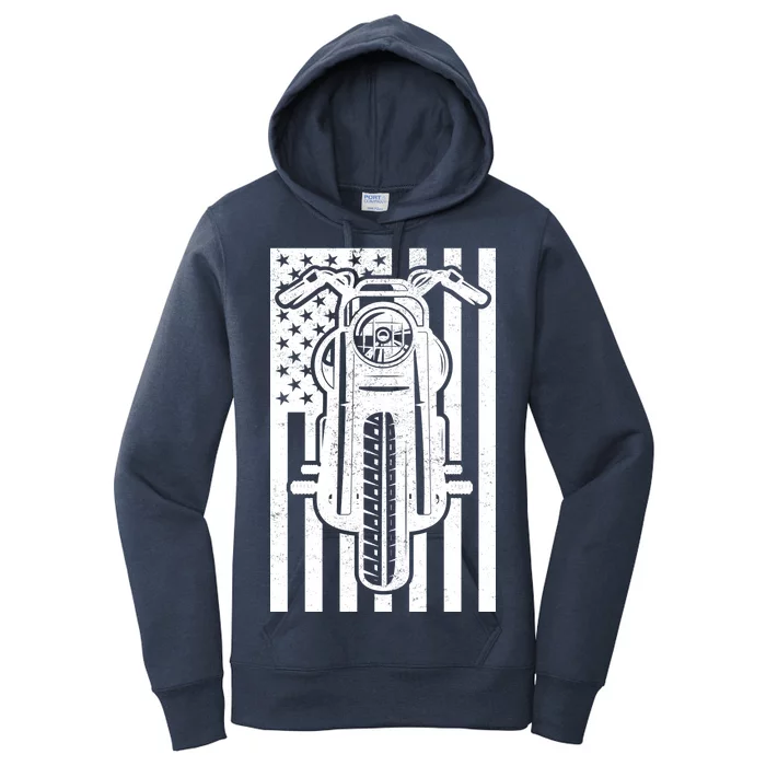 Motorcycle Biker USA Flag Women's Pullover Hoodie