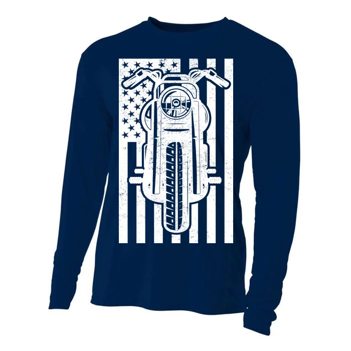 Motorcycle Biker USA Flag Cooling Performance Long Sleeve Crew