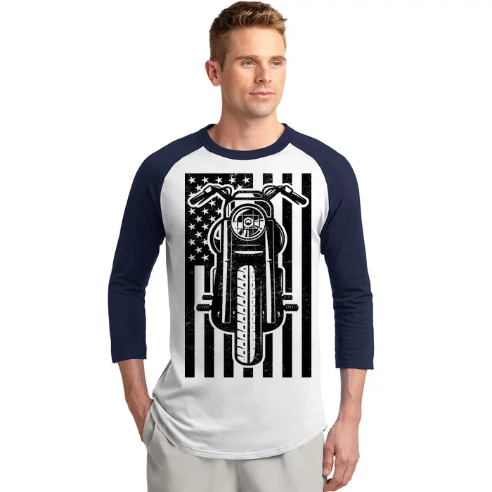 Motorcycle Biker USA Flag Baseball Sleeve Shirt