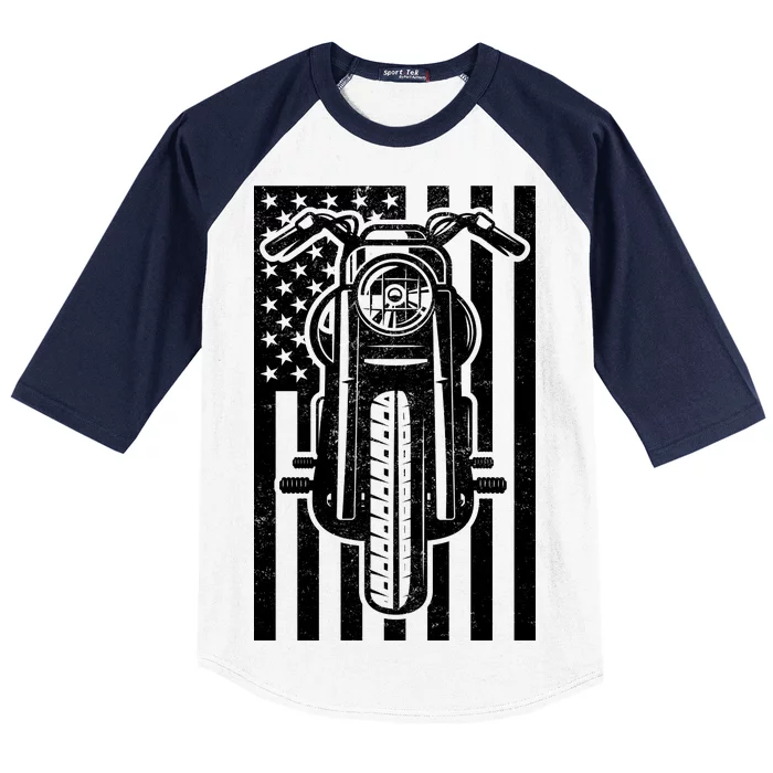 Motorcycle Biker USA Flag Baseball Sleeve Shirt