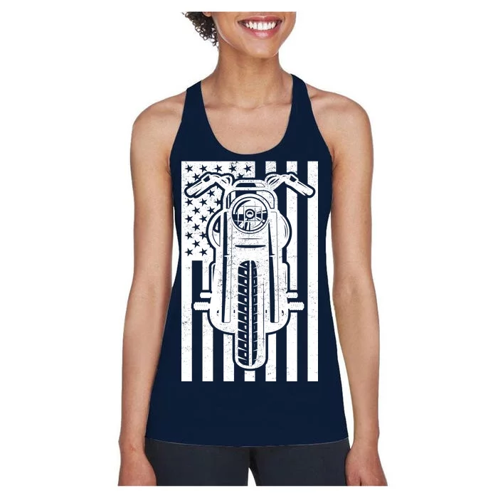 Motorcycle Biker USA Flag Women's Racerback Tank