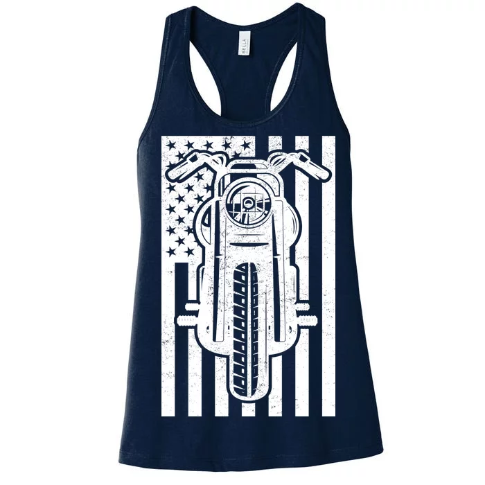 Motorcycle Biker USA Flag Women's Racerback Tank